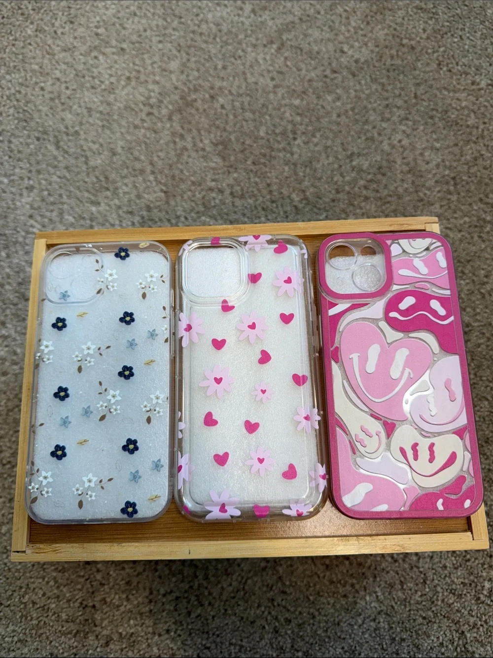 SHEIN Pink Floral & Heart Clear Phone Case Trio iPhone 15